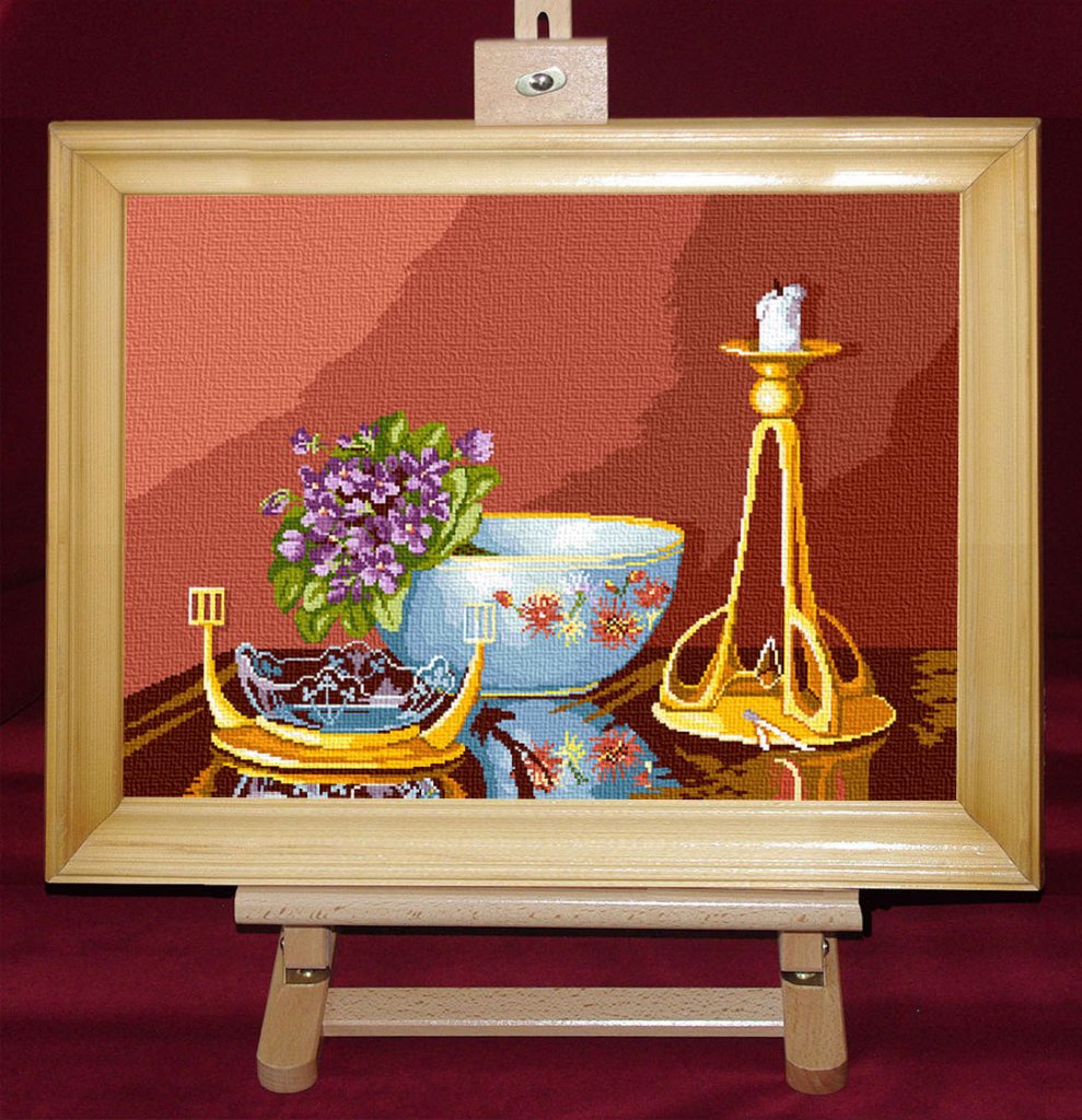 Natura statica cu toporasi - Set goblen cod produs: 8.02Culori: 29 Dimensiune: 21 x 29 cm